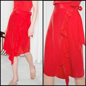 & Other Stories Paris Cherry Red Boho Ruffle Wrap Size 2